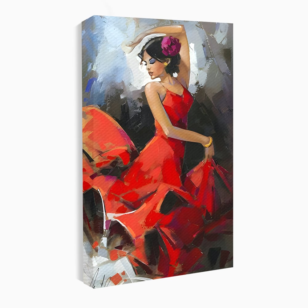 Tablou canvas cu tablou canvas cu dansatoare in rochie rosie, fara rama, pe sasiu de lemn